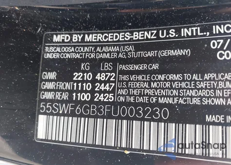 2015 Mercedes-Benz C 400 4Matic из США, поврежденный, VIN 55SWF6GB3FU003230